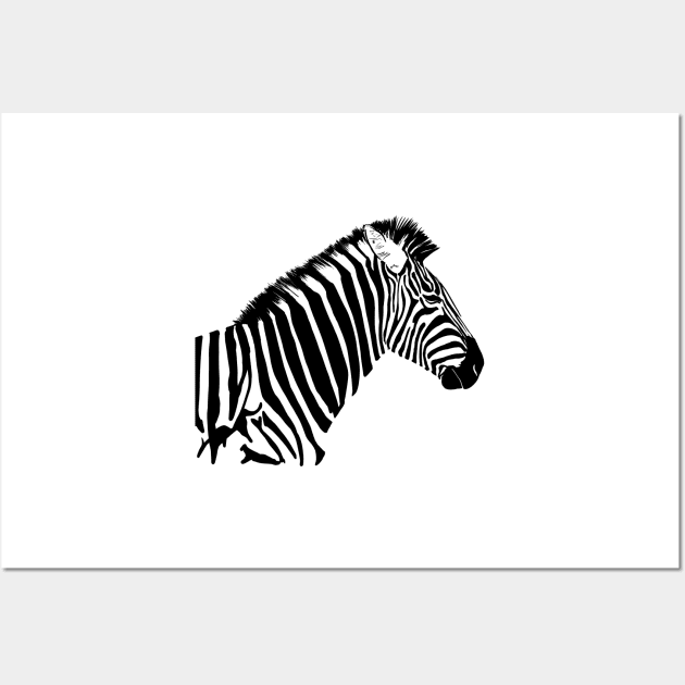 Zebra Silhouette Black and White Safari animals Wall Art by SusanaDesigns